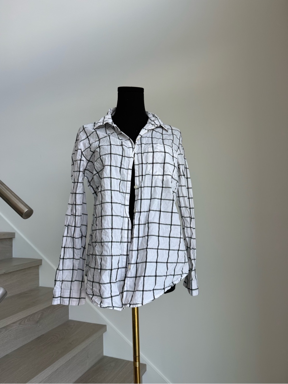 Old Navy White Shirt with Black Windowpane Check